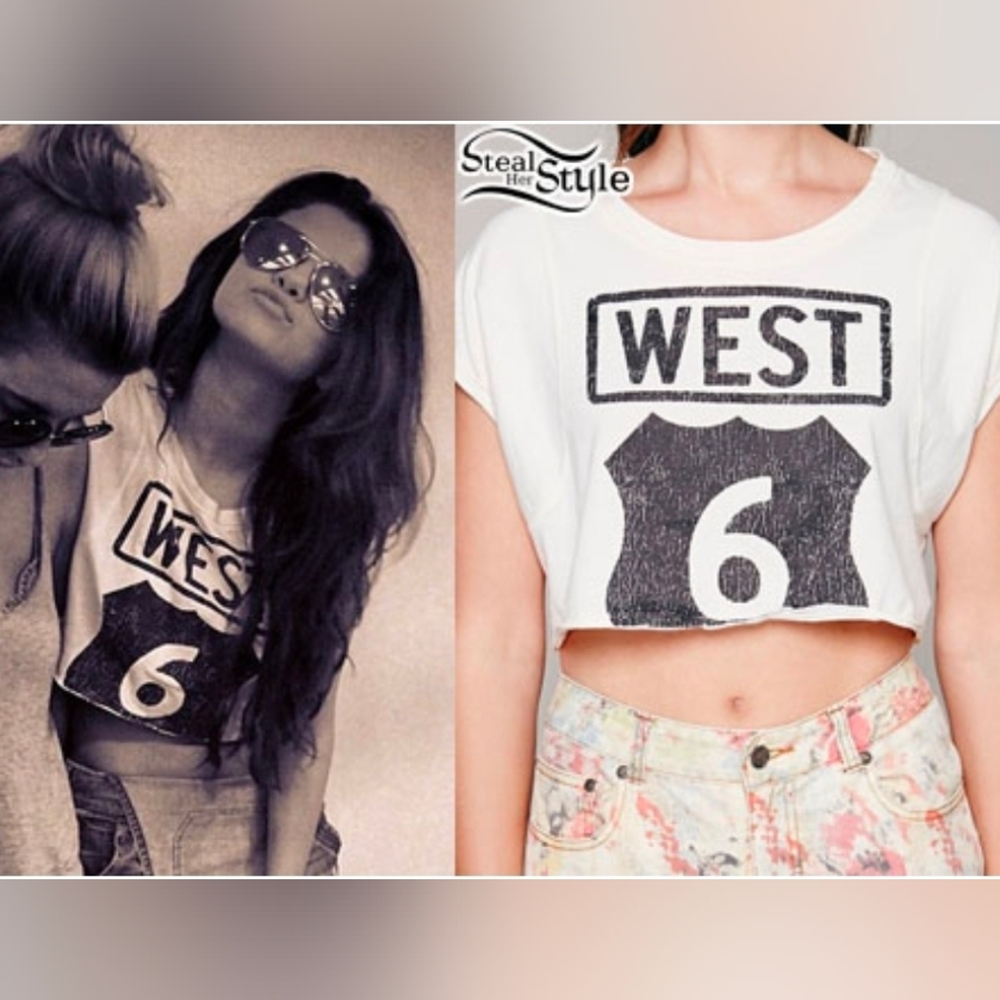 Free People We the Free Go West Short Sleeve Crop Top T-Shirt Size Small Ivory
